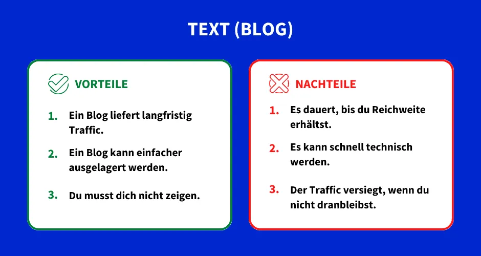 Vor- und Nachteile vom Medium Text