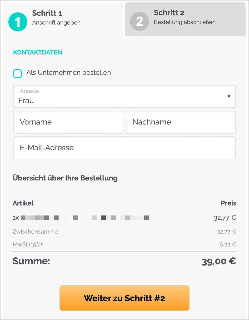 Ein beispielhaftes 2-step-Formular bei einem Bestellprozess.