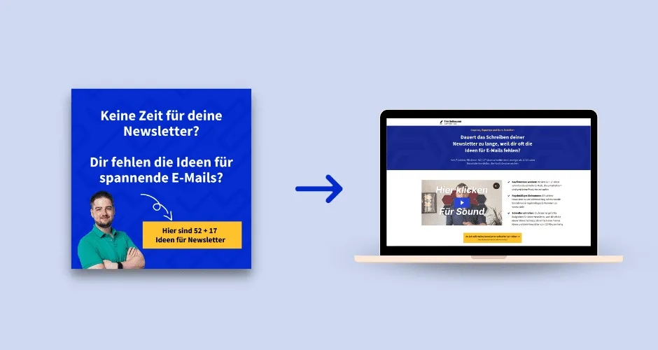 Eine Ad sollte die Leser abholen und vom Design und Wording mit der Landingpage übereinstimmen.