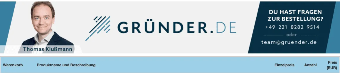 Eine Header-Grafik im Bestellformular sorgt für Klarheit und Wiedererkennungswert.