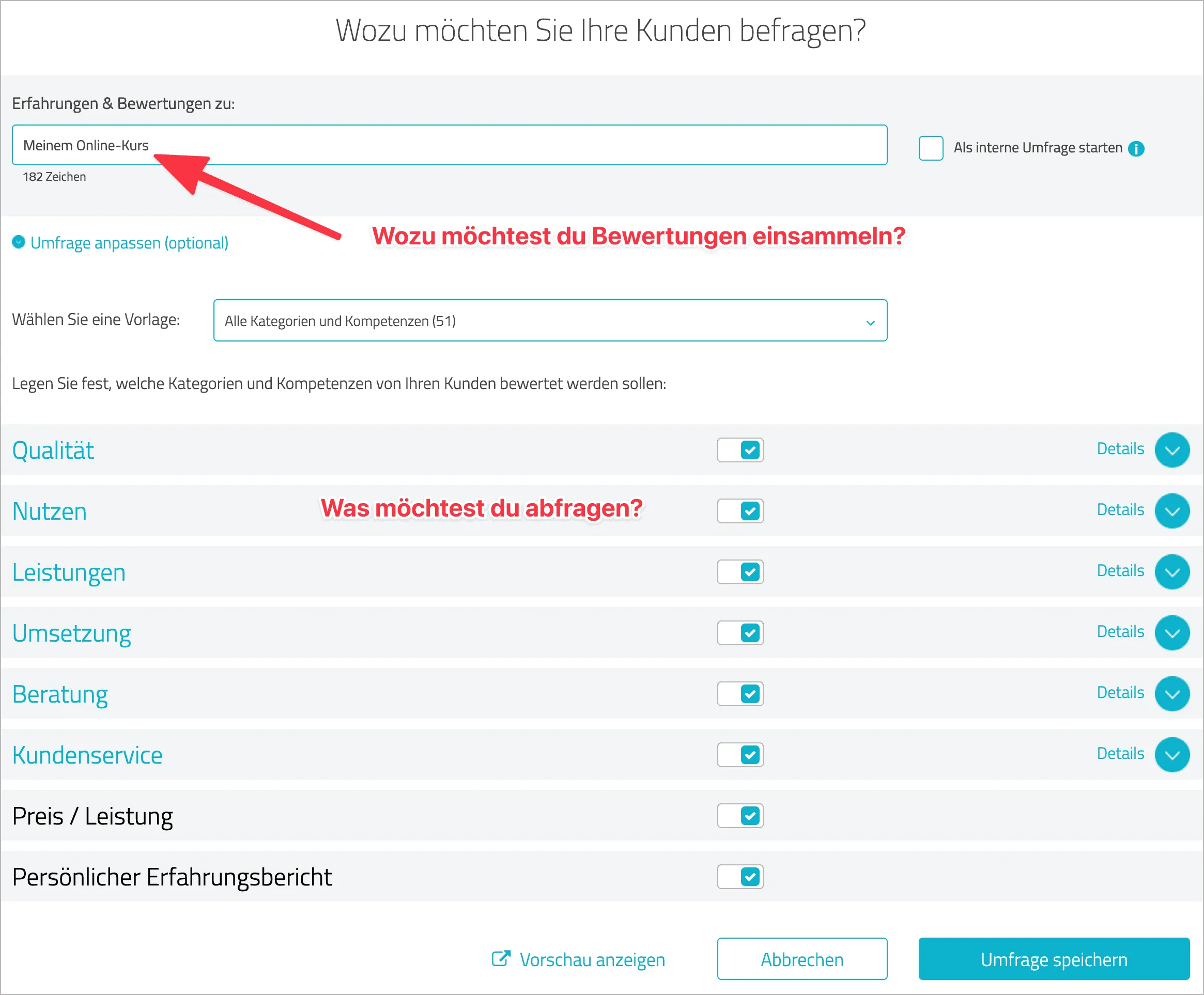 Bewertungsbogen individualisieren bei ProvenExpert