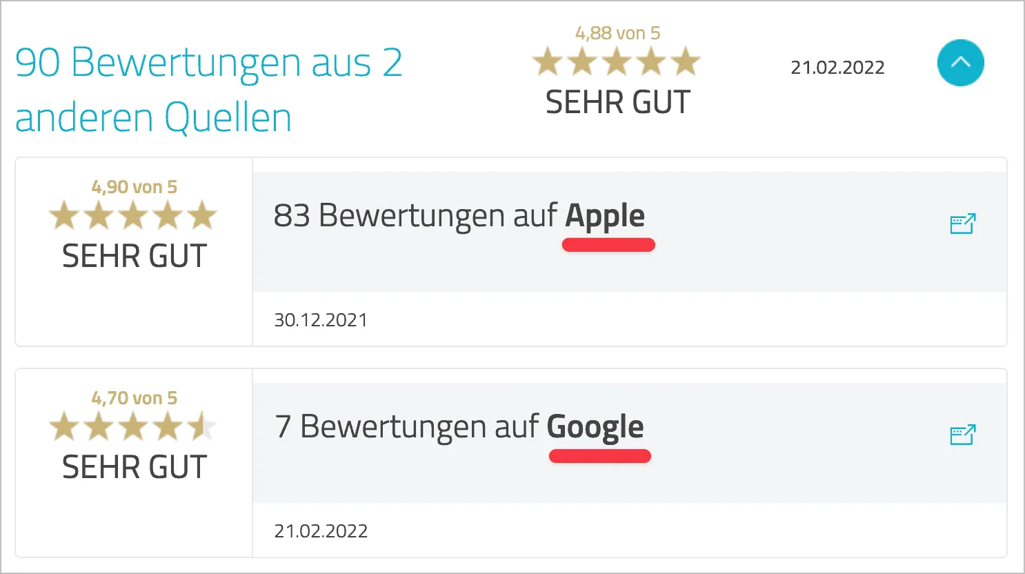 Apple und Google Anbindung über ProvenExpert
