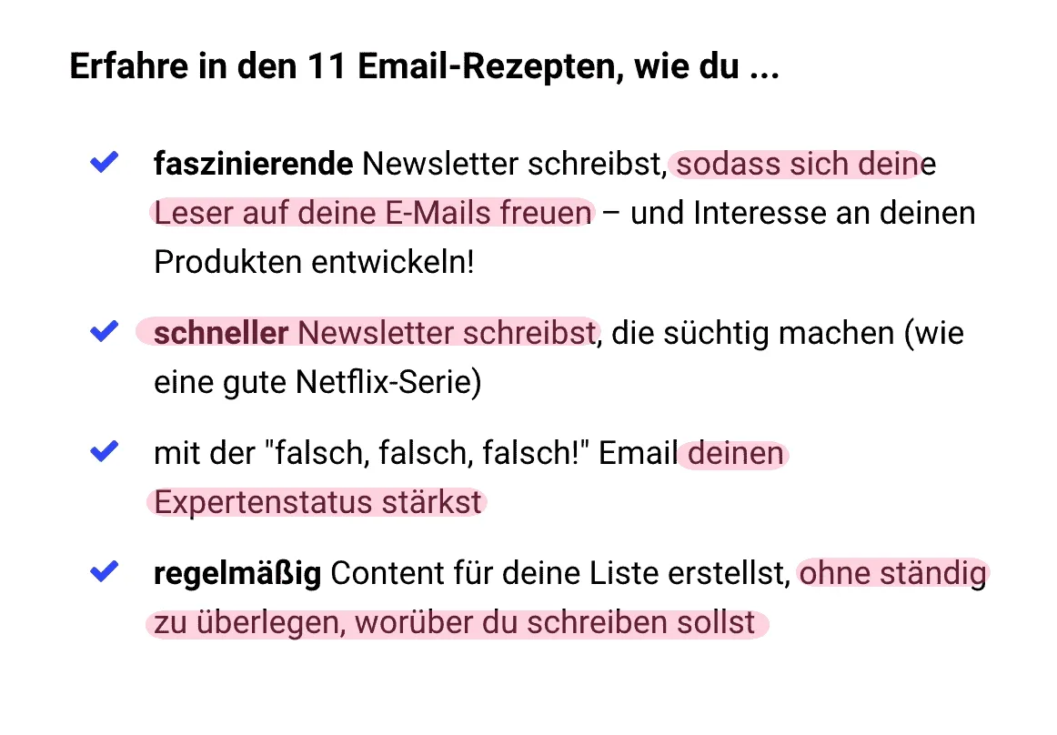 Beispiel einer Bullet-Liste mit Aufzählung der Vorteile oder Benefits
