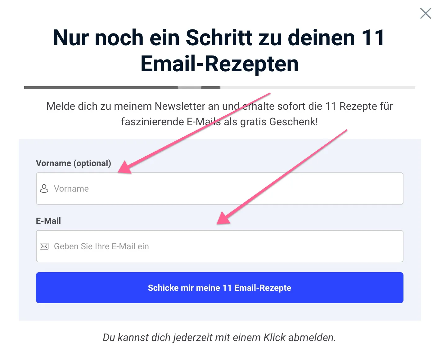 Beispiel eines Anmeldeformulars auf einer Landingpage