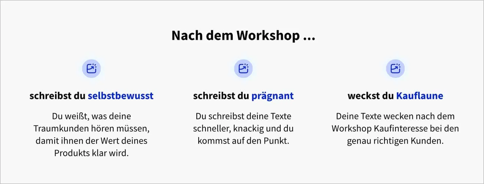 Beispiel für eine “Nach dem Kurs”-Sektion auf deiner Sales Page, in der du 3-5 Vorteile für den Kunden aufzeigst, die er nach dem Kurs erfahren wird.