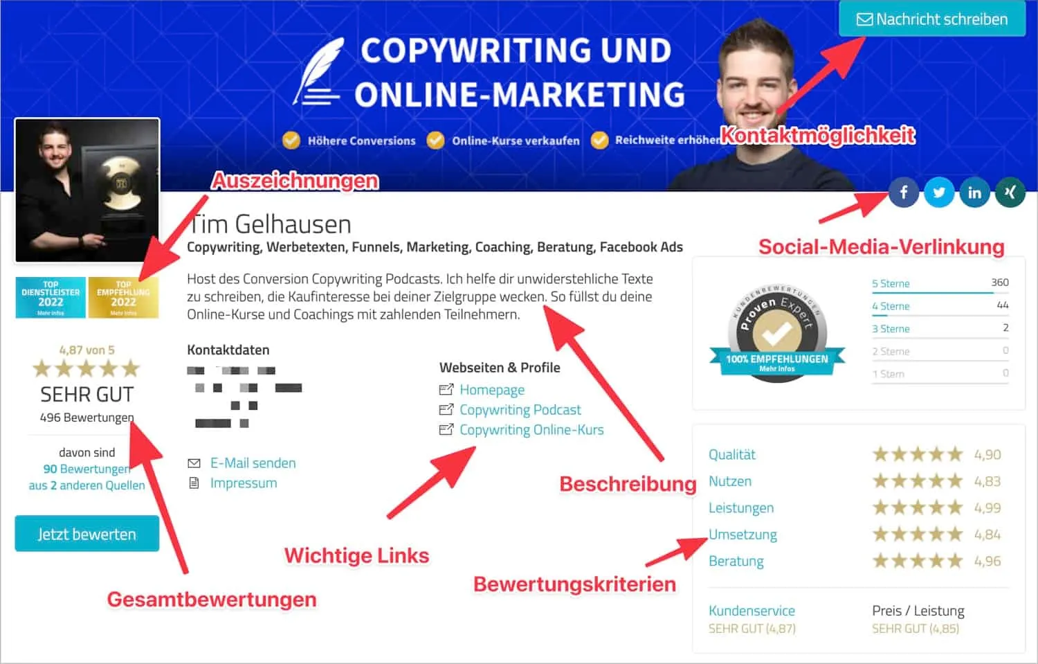 ProvenExpert Oberfläche 