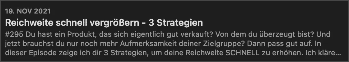Streue beliebte Keywords gezielt in die Episodentitel für eine bessere SEO Performance.