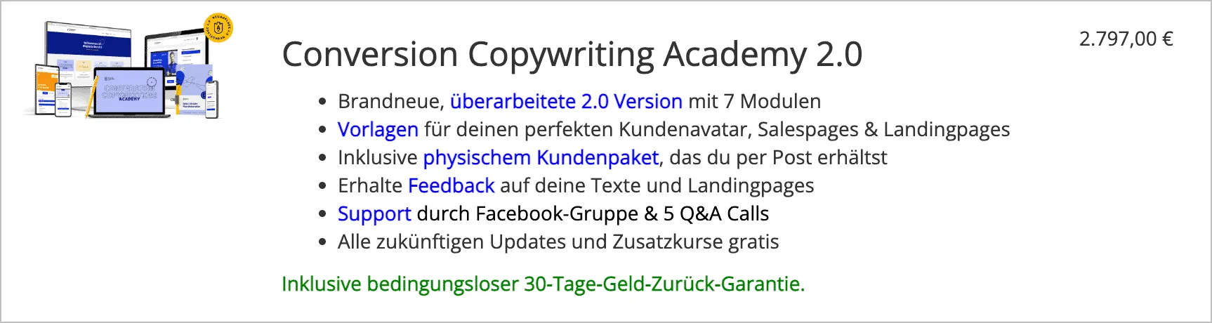 Beispiel für eine gute Produktbeschreibung in einem Bestellformular