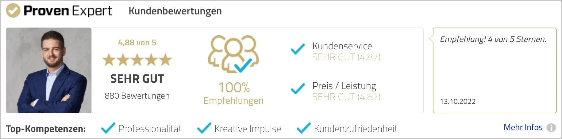Einbinden von Bewertungen z.B. von ProvenExpert für mehr Vertrauen