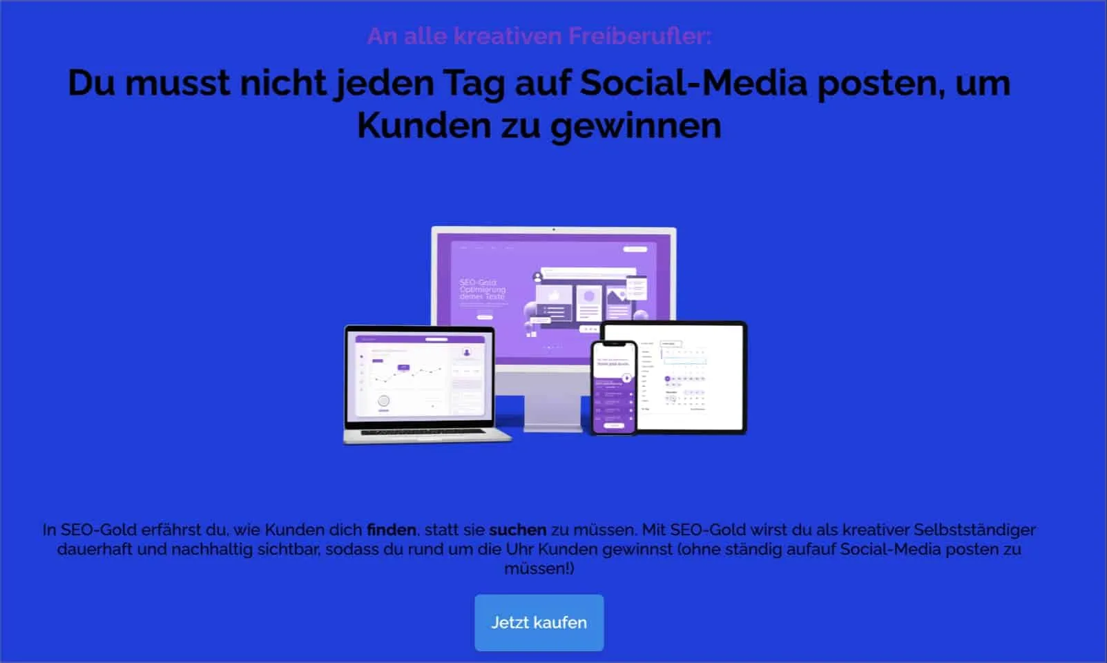 Beispiel für eine schlecht lesbare und  Sales Page und unauffällige Button