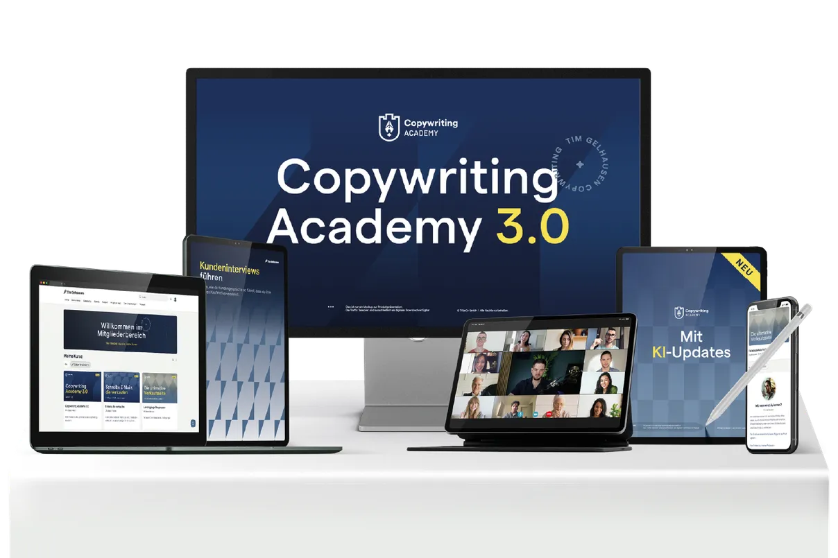 Copywriting Academy 3.0 auf Desktop, Laptop und Smartphone
