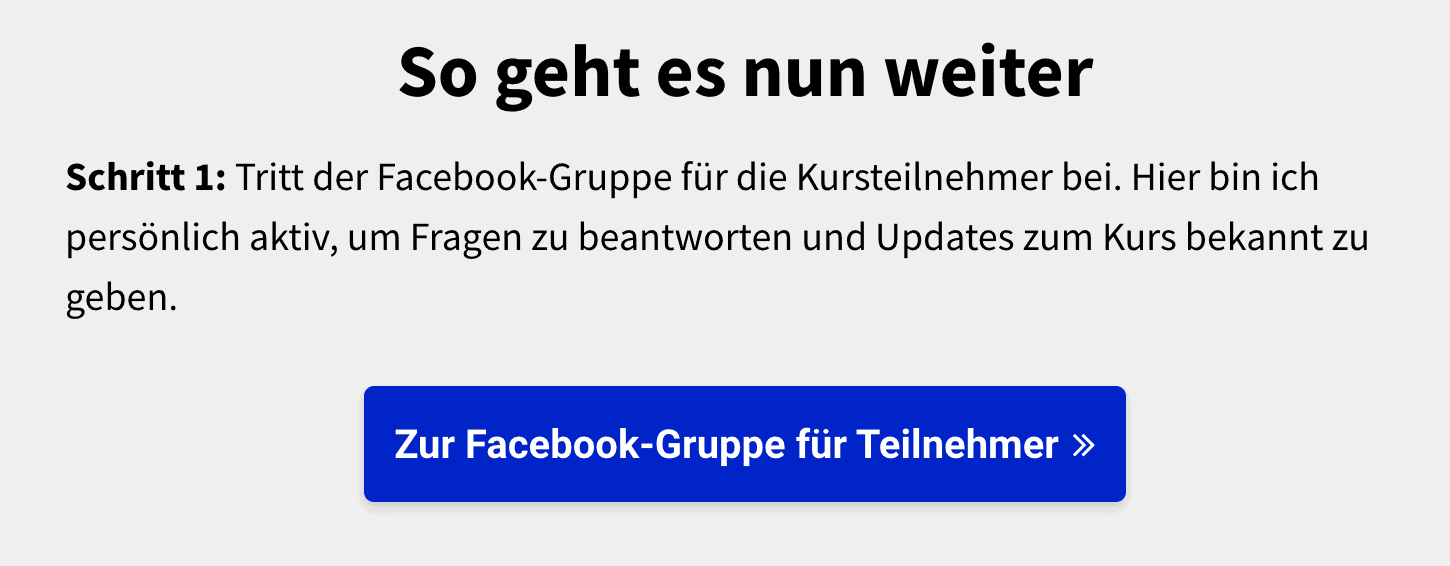 Danke-Seiten Beispiel: Weise auf deine Facebook-Gruppe hin